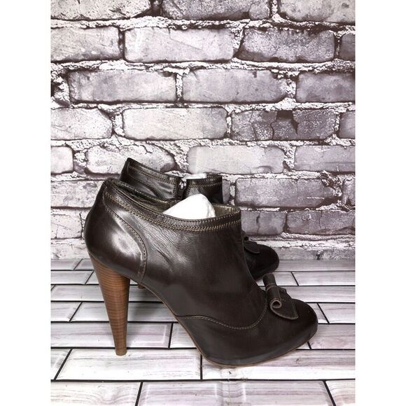 7 Seven for all Mankind Brown Leather Wooden Heel Booties Women Sz 40EU/9.5M US - Picture 1 of 16
